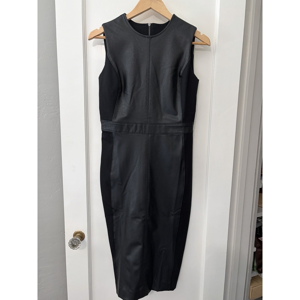 Spanx Black Mixed Media Faux Leather Sheath Dress Sleeveless Size Small